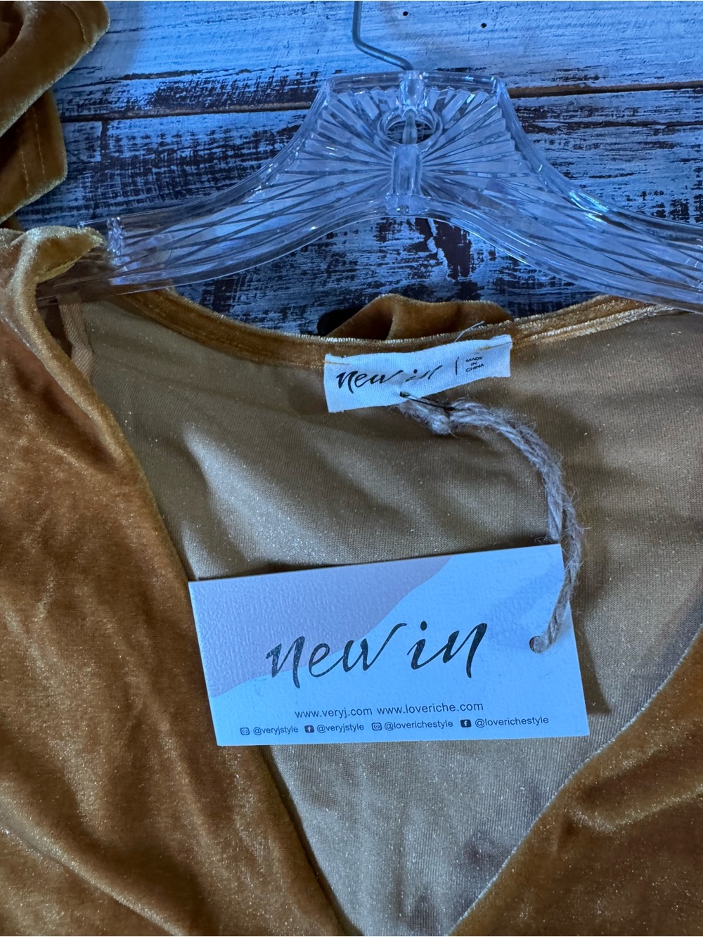 Velvet (faux) V-Neck Long-Sleeve Dress in Mustard - Picture 7 of 9